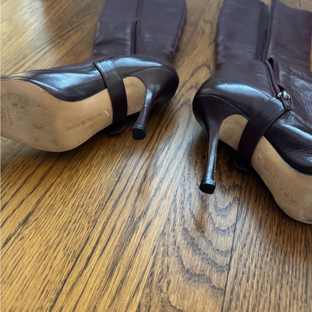 Manolo Blahnik Dark Purple Heeled Boots - Picture 6 of 8